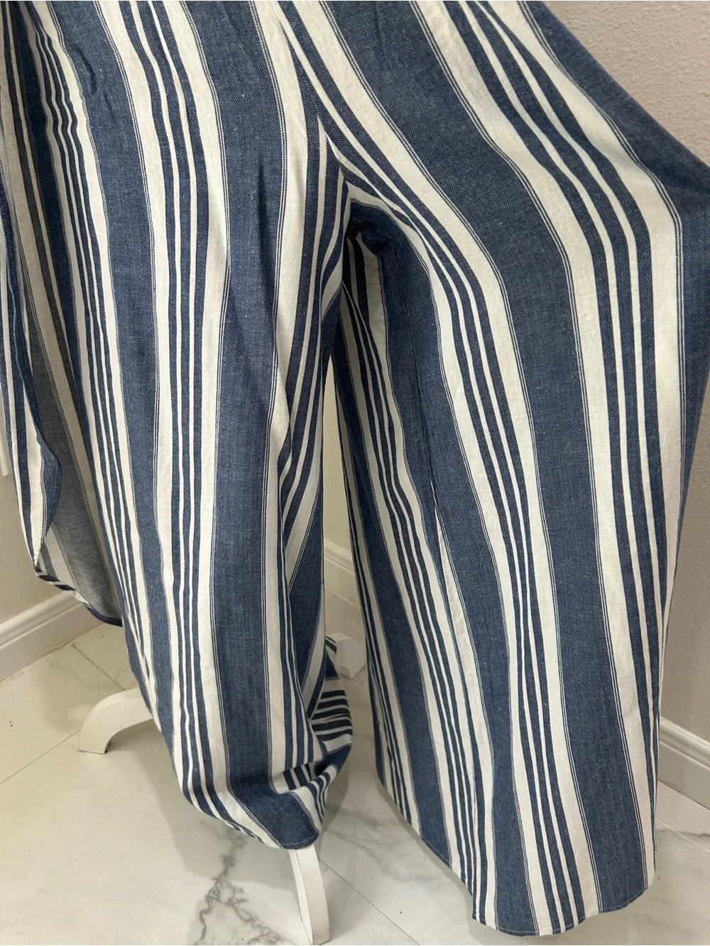 Altar’d State Striped Blue & White Wide-Leg Jumpsuit with Tie Front - Picture 5 of 8